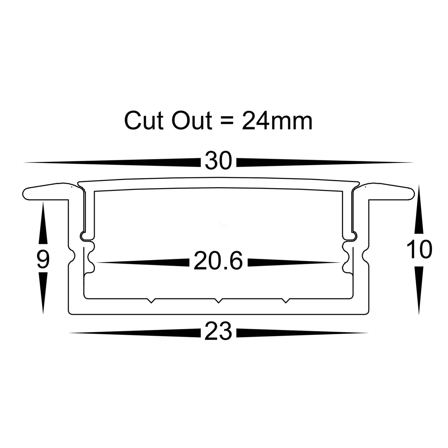 H- LED 2810 Recessed Deep Profile Anodised