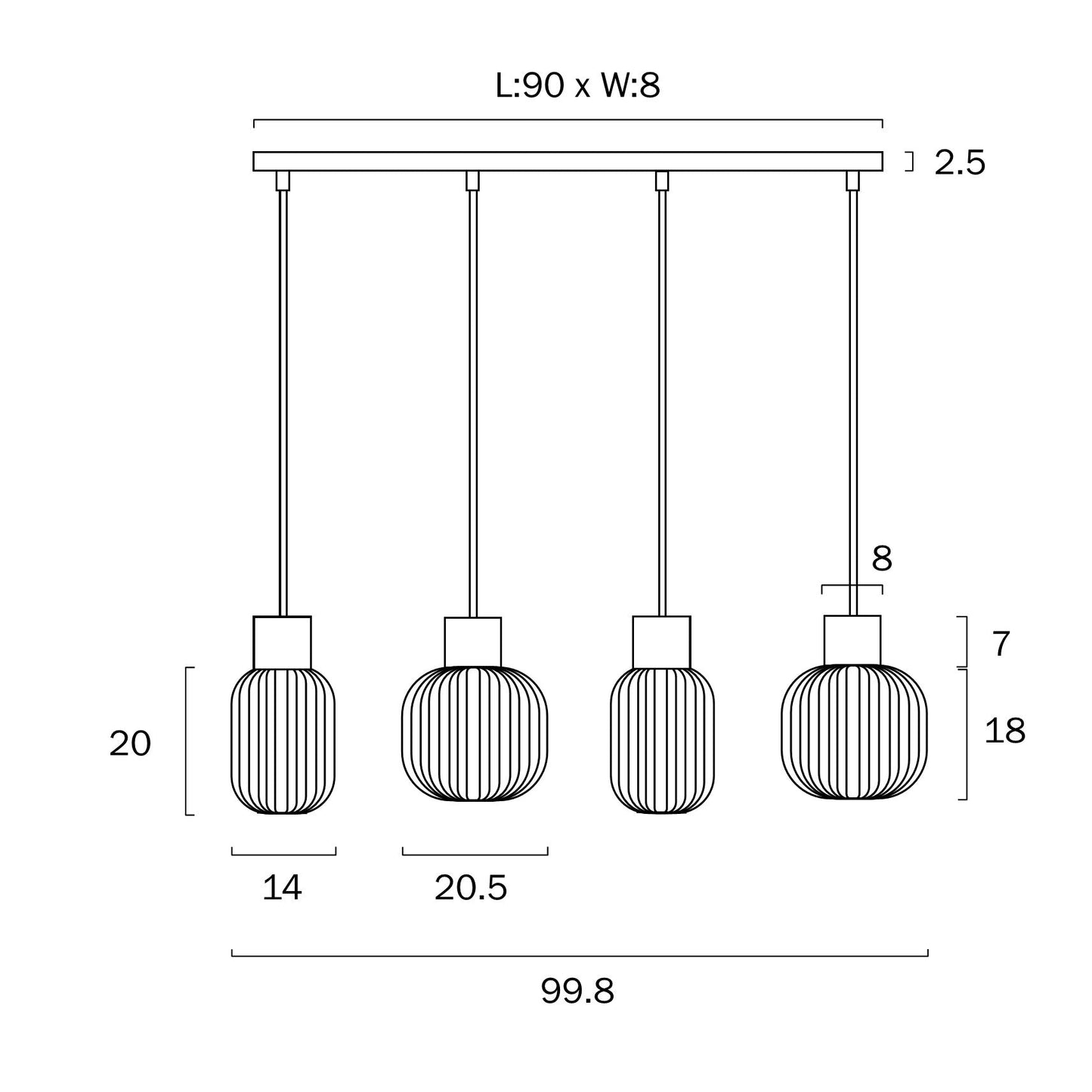 NORI 4 LIGHTS PENDANT E27 25w