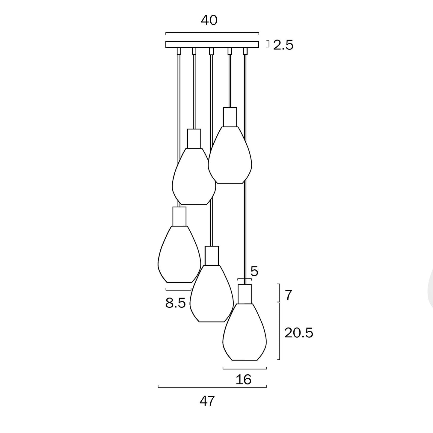 TRESOR 5 LIGHTS PENDANT E27 25w